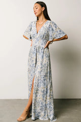 Verona Smocked Maxi Dress | White + Blue Print