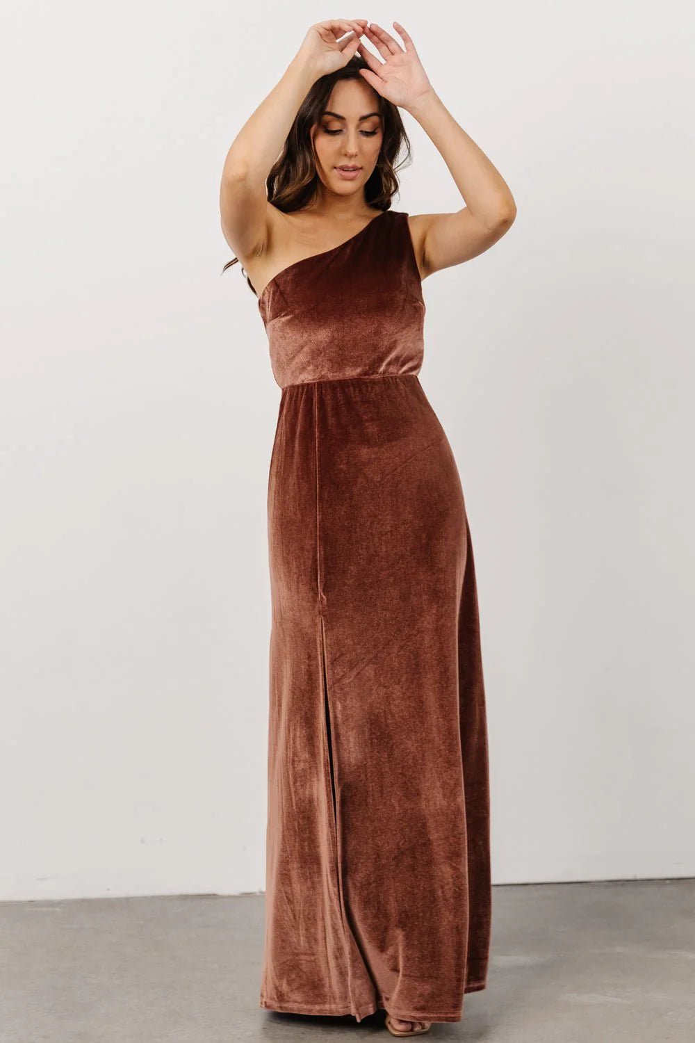 Tatiana Velvet One Shoulder Maxi Dress | Desert Rose