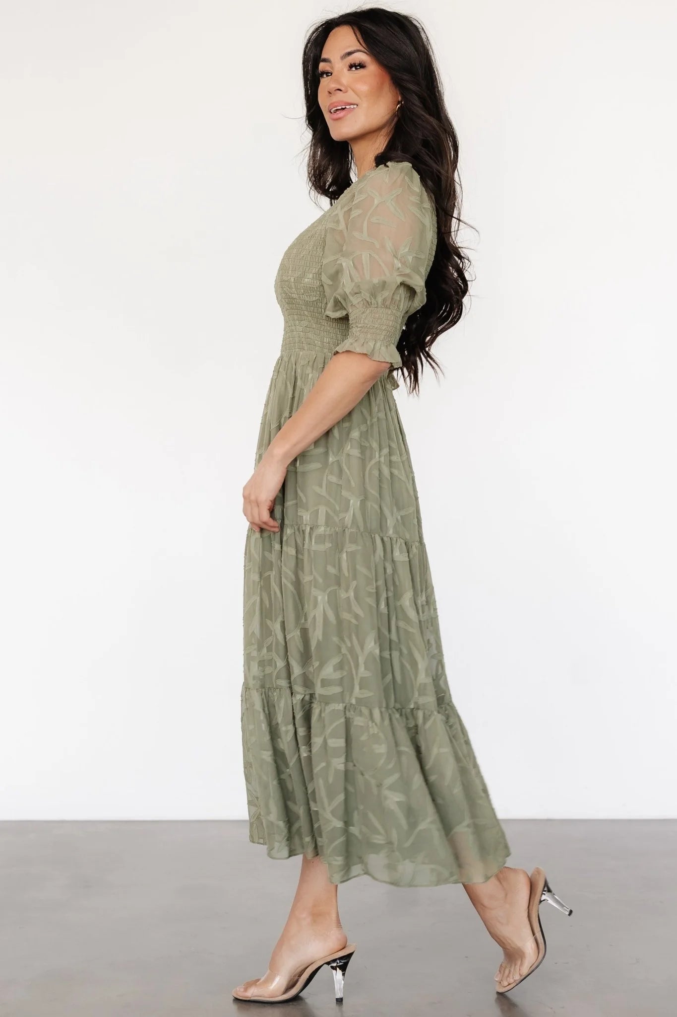 Nellie Smocked Midi Dress | Sage Green