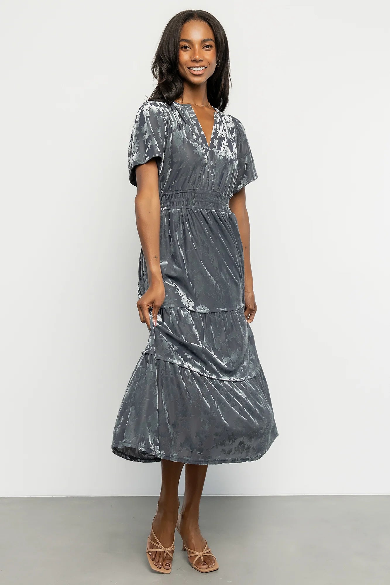 Bronwyn Velvet Dress | Dusty Blue