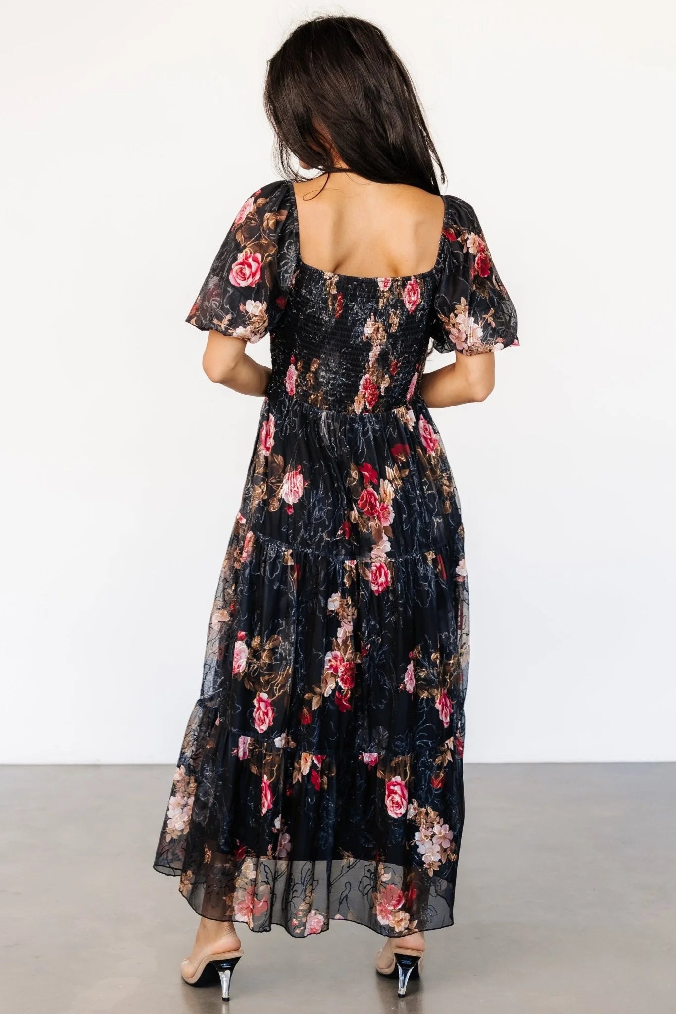 Annabeth Midi Dress | Black Floral