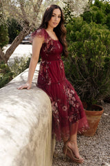 Clementine Tulle Midi Dress | Wine Multi