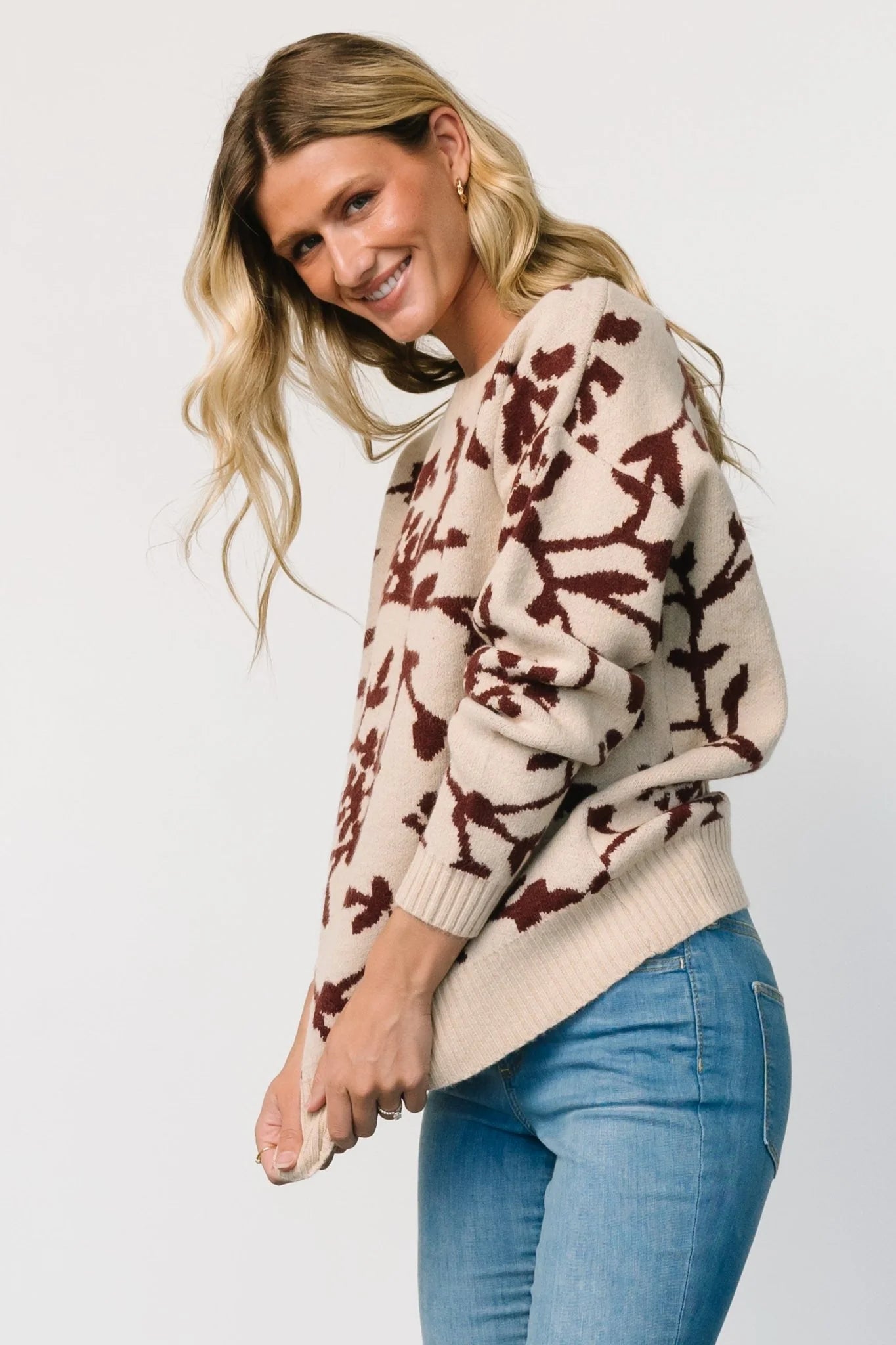 Hallstatt Sweater | Beige + Merlot Print