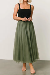 Mila Tulle Skirt | Dark Sage