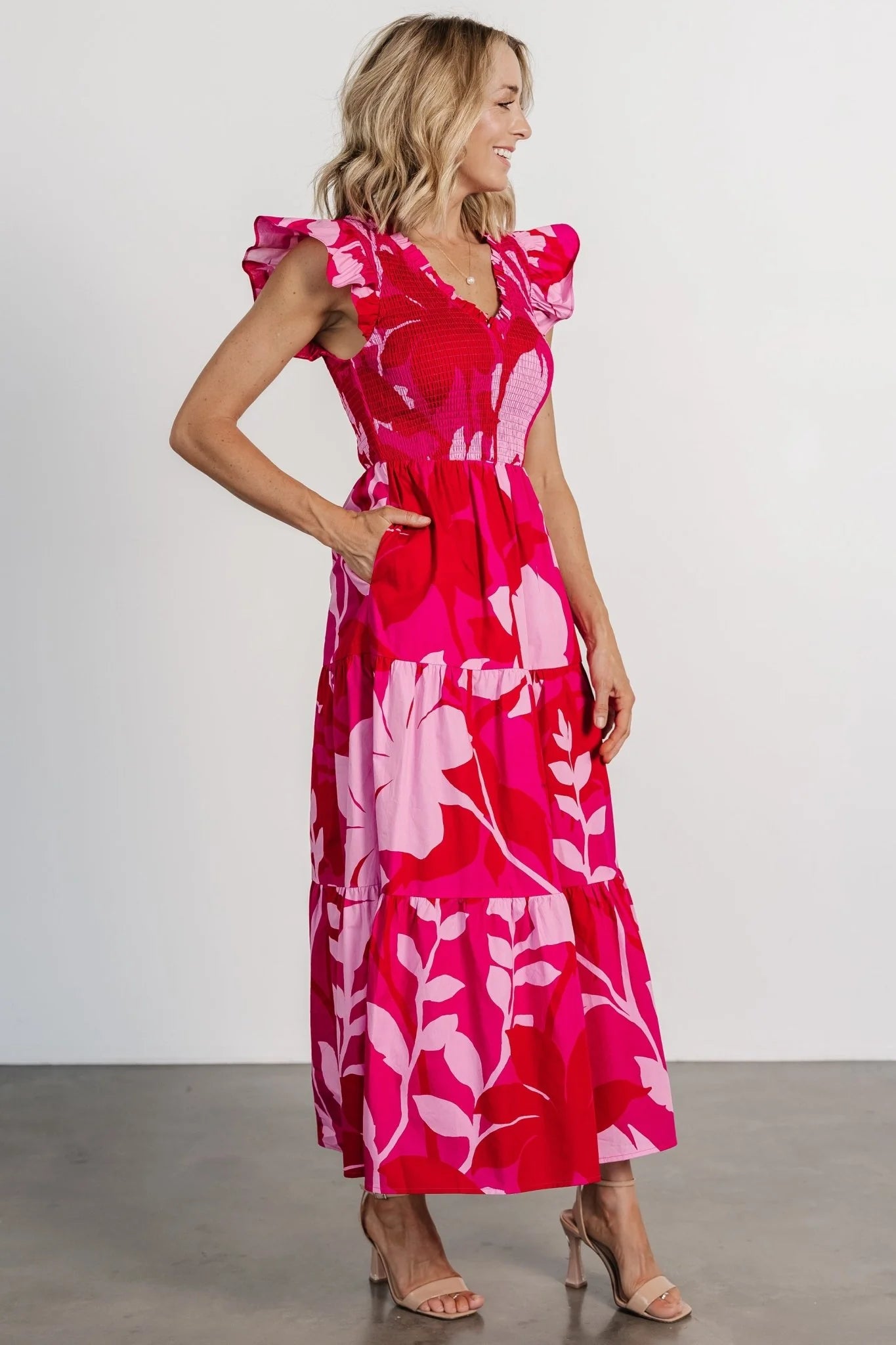 Ranchero Smocked Maxi Dress | Red + Pink