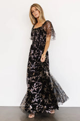 Cassandra Tulle Maxi Dress | Metallic Black