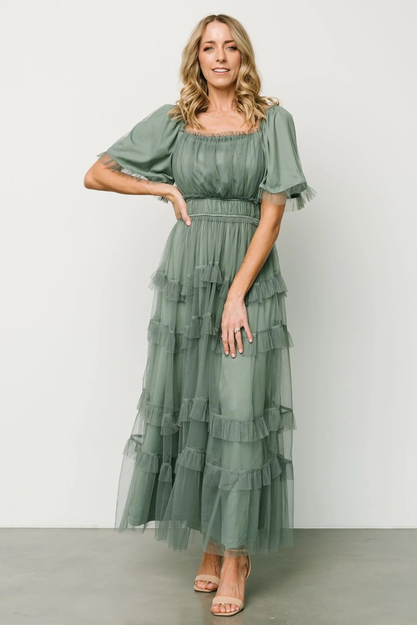Magdalena Tulle Maxi Dress | Eucalyptus