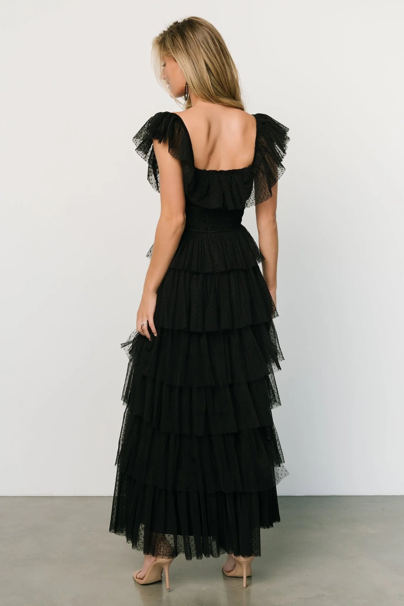 Valora Swiss Dot Tulle Maxi Dress | Black