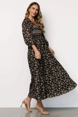Louisa Smocked Maxi Dress | Black Floral