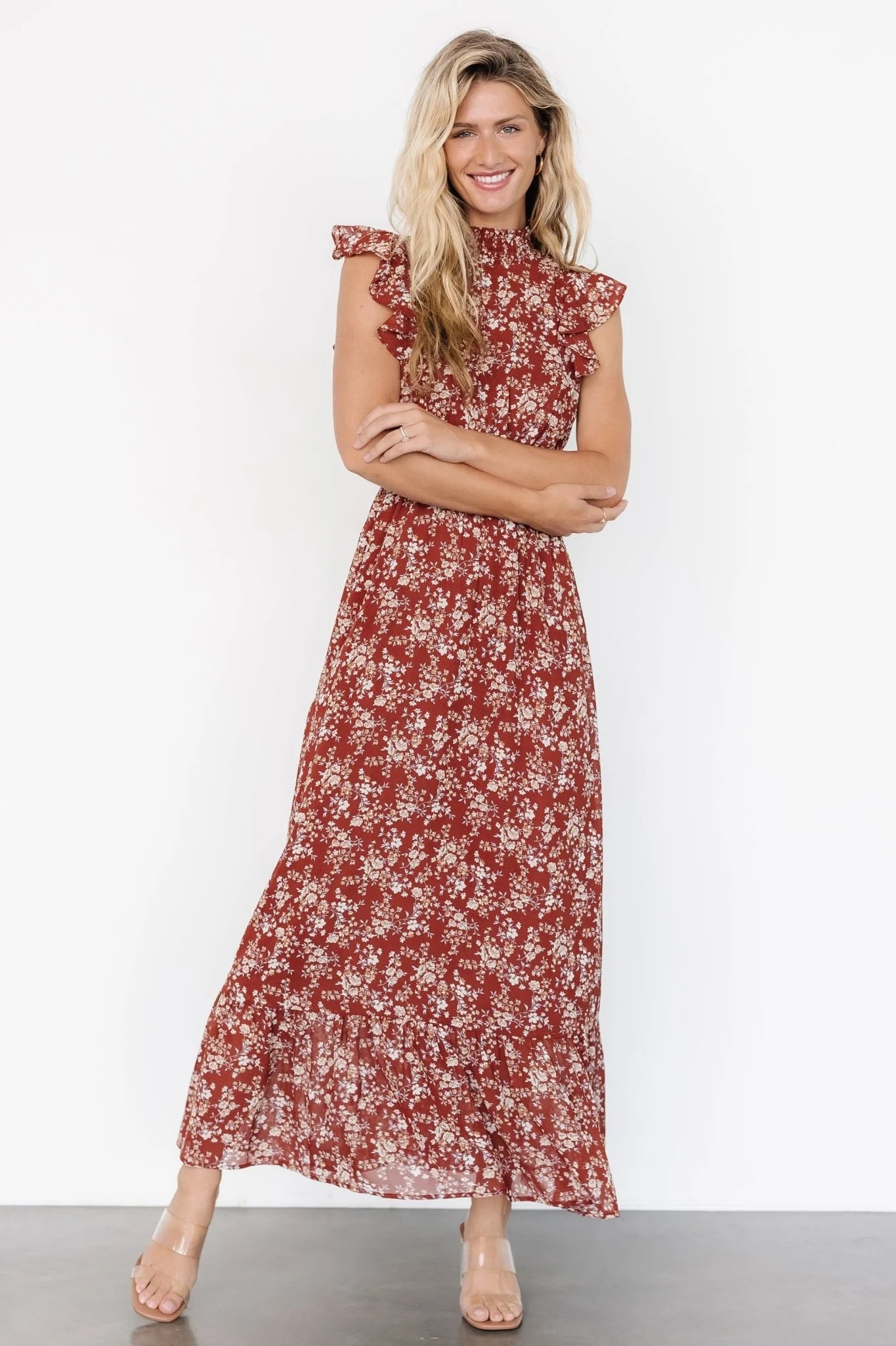 Kearny Ruffle Maxi Dress | Rust Print