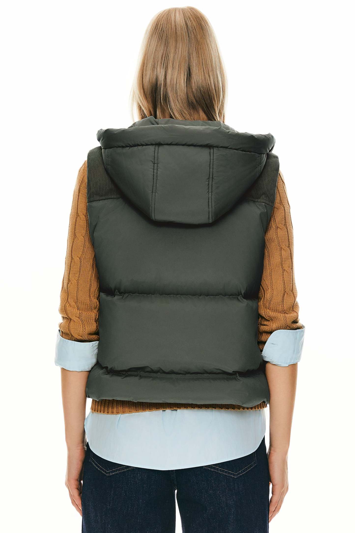 Hooded Puffer Down Vest Cropped Zip Up Lightweight