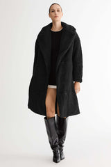 Knee-Length Fleece Lapel Down Coat