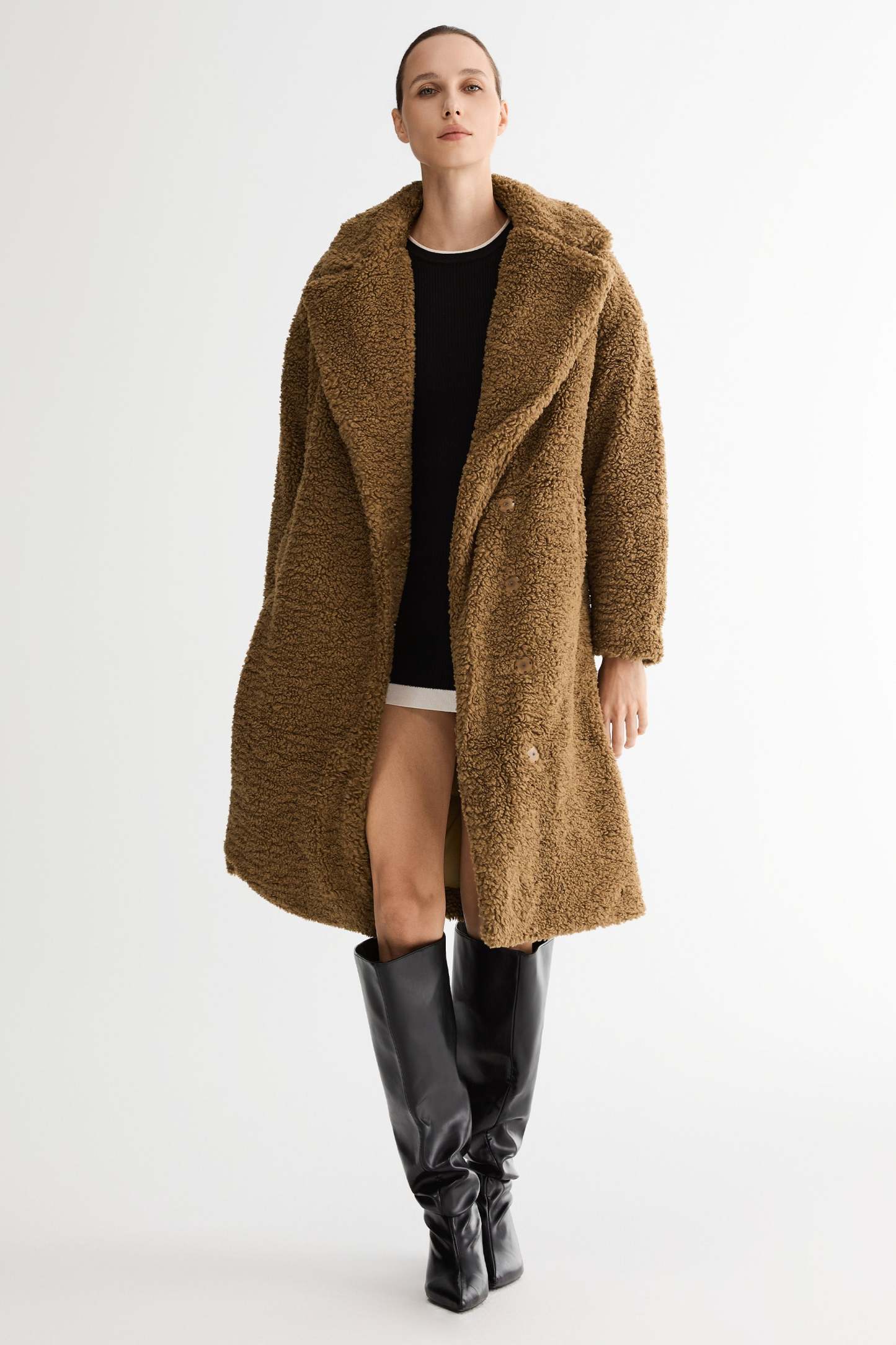 Knee-Length Fleece Lapel Down Coat