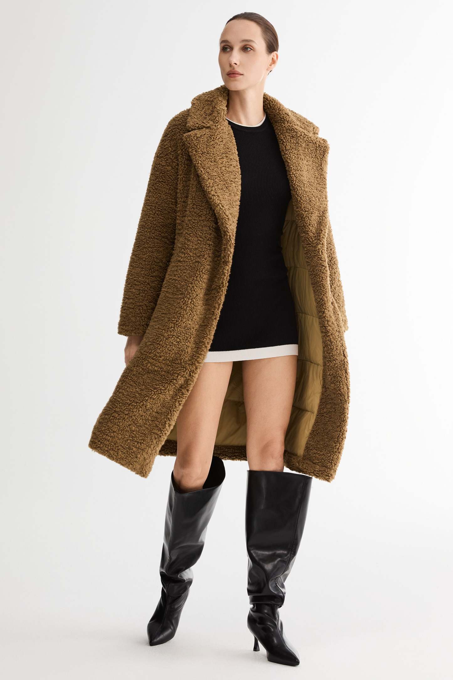 Knee-Length Fleece Lapel Down Coat