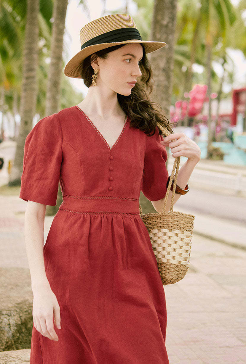 Meryl Linen Dress - Red