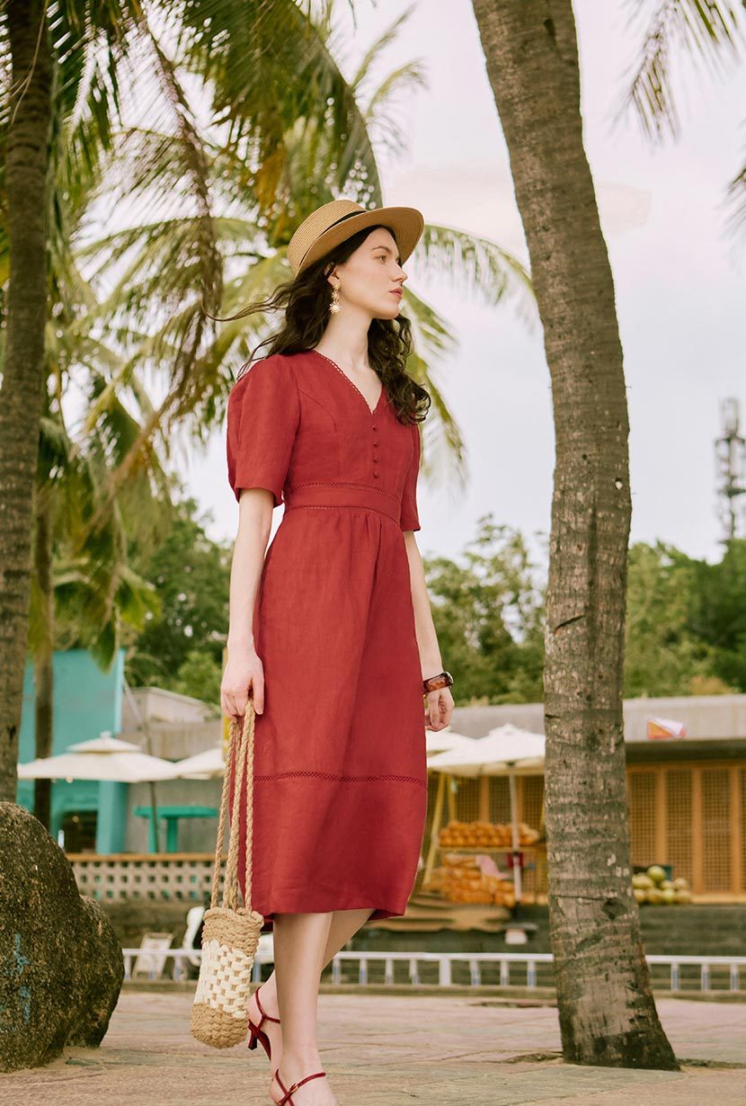 Meryl Linen Dress - Red