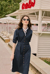 Miles Cotton Midi Dress - Navy