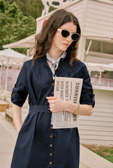 Miles Cotton Midi Dress - Navy