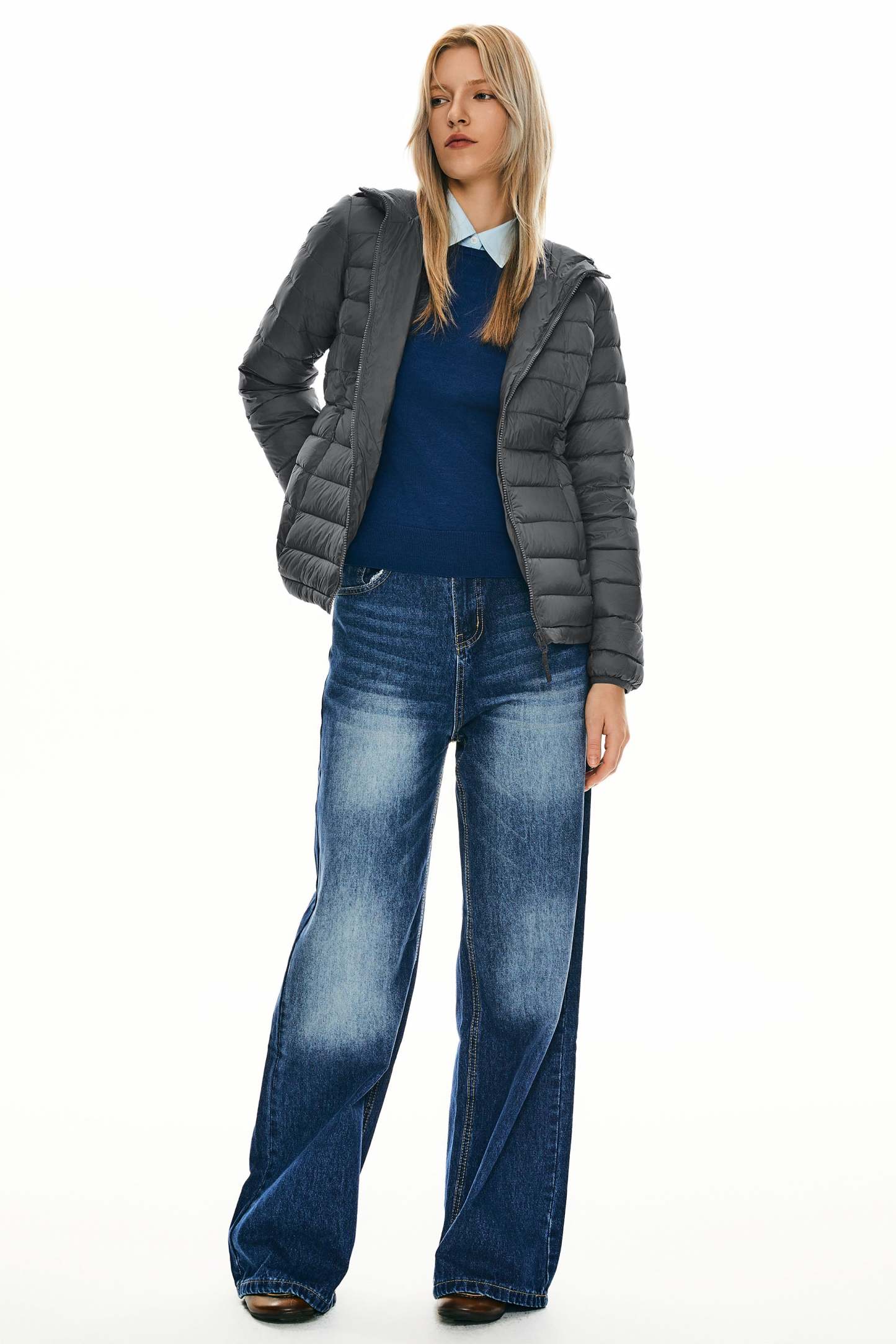 Lightweight Packable Down Jacket with Stand Collar with hood