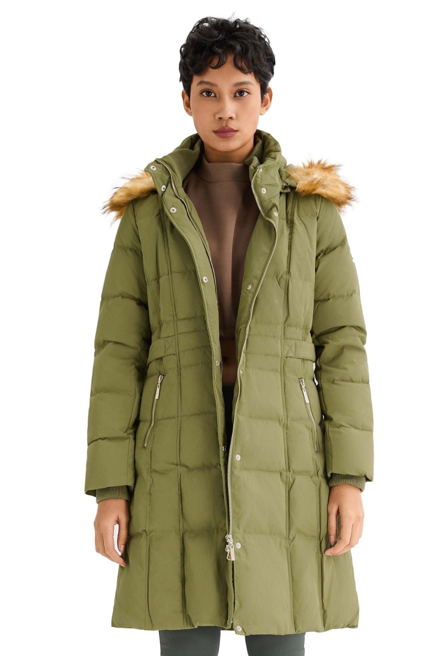 Long Faux Fur Hooded Down Coat