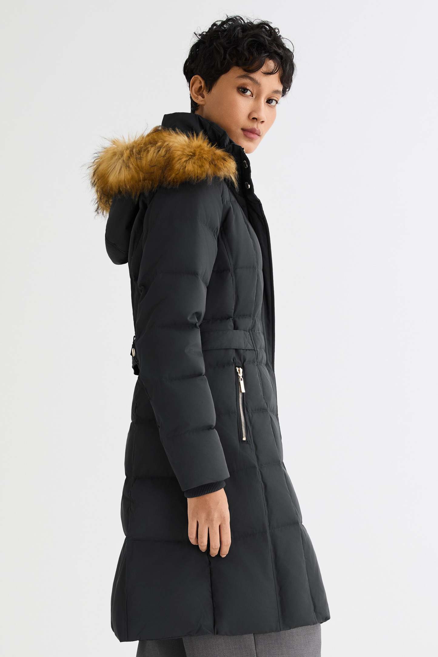 Long Faux Fur Hooded Down Coat