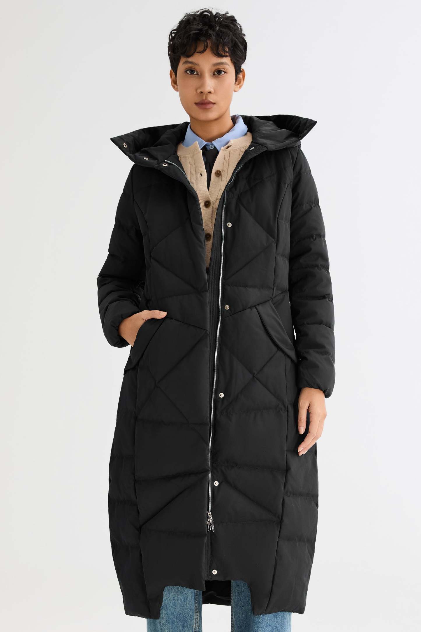 Long Maxi Down Coat with Hood