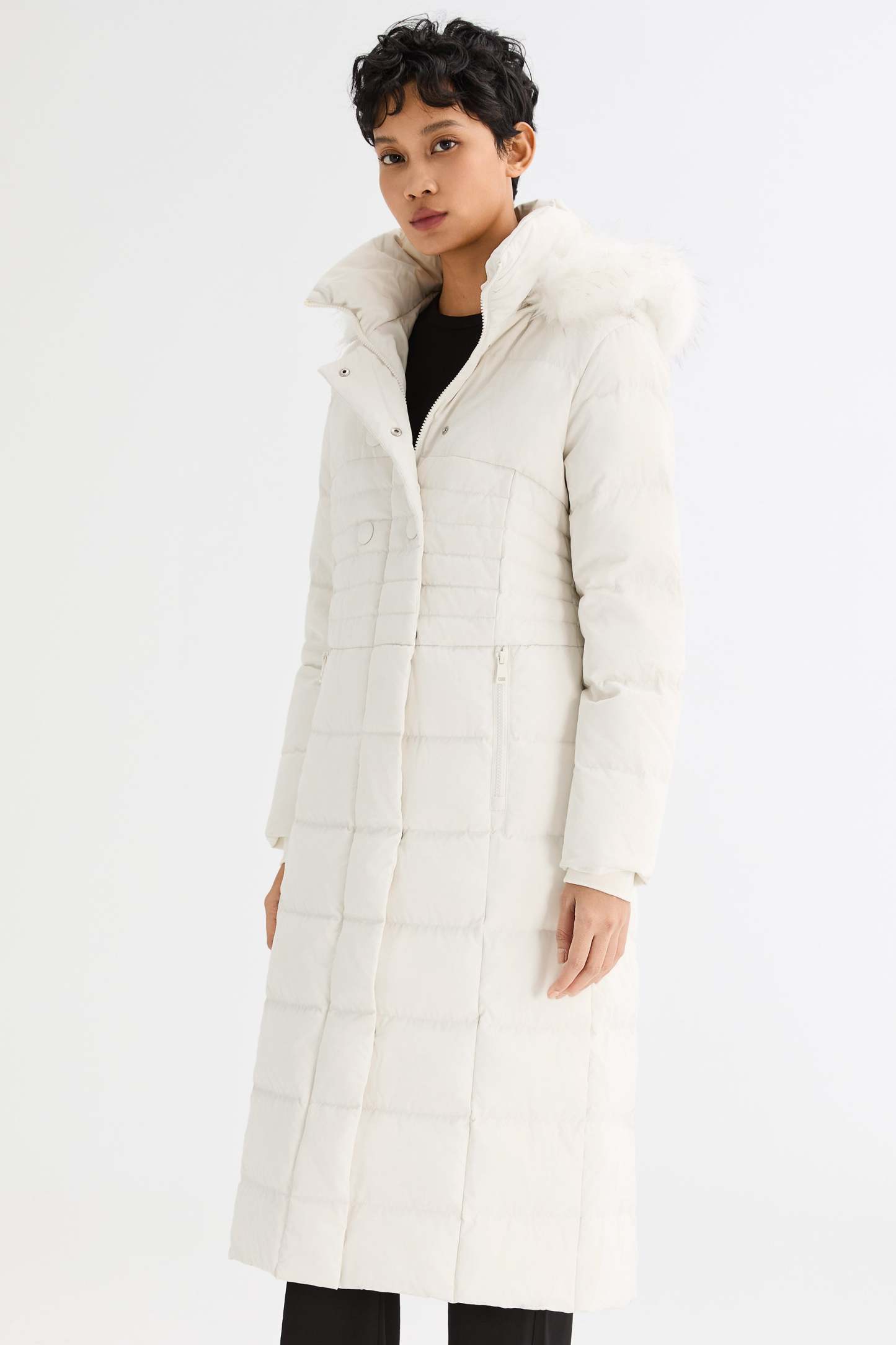 Long Puffer Down Coat with Hood Fur