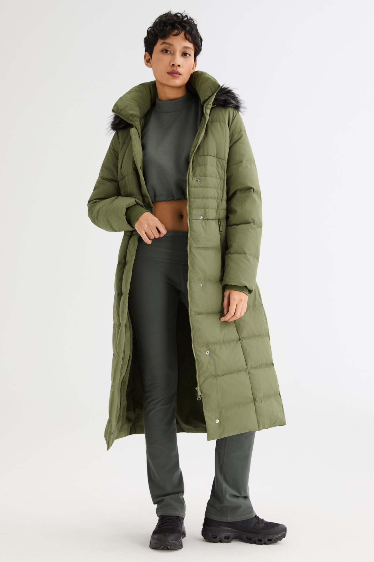Long Puffer Down Coat with Hood Fur