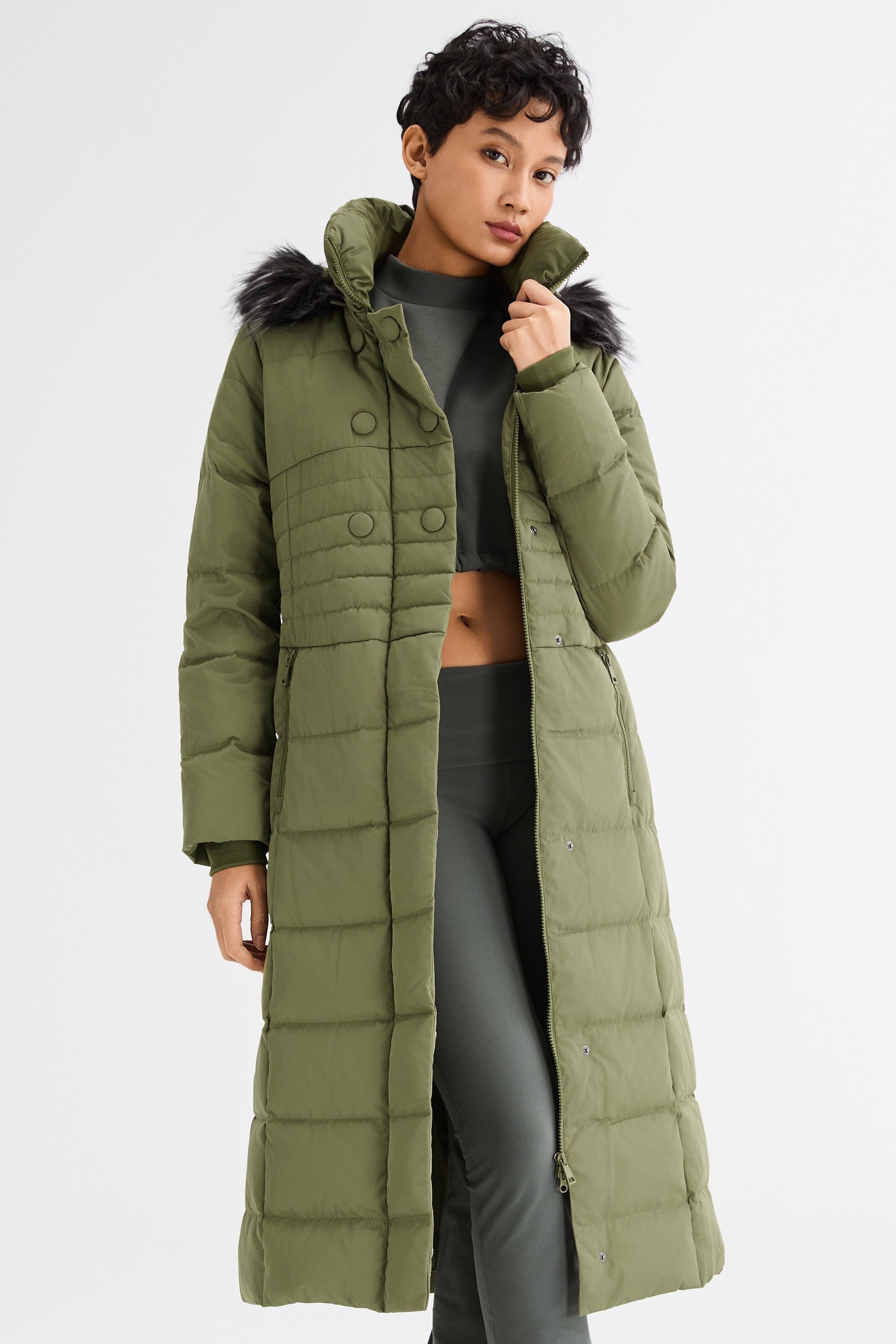 Long Puffer Down Coat with Hood Fur