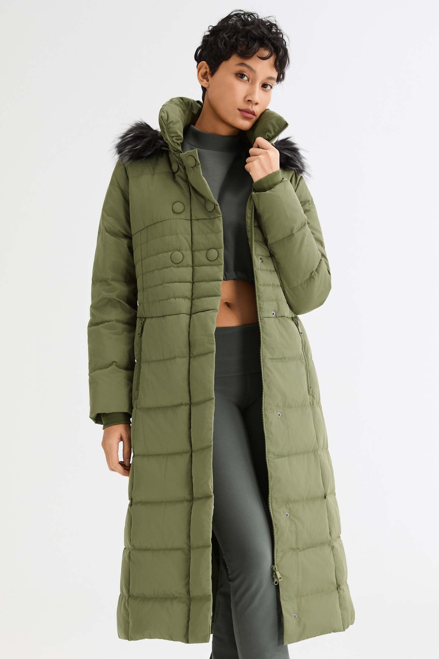 Long Puffer Down Coat with Hood Fur