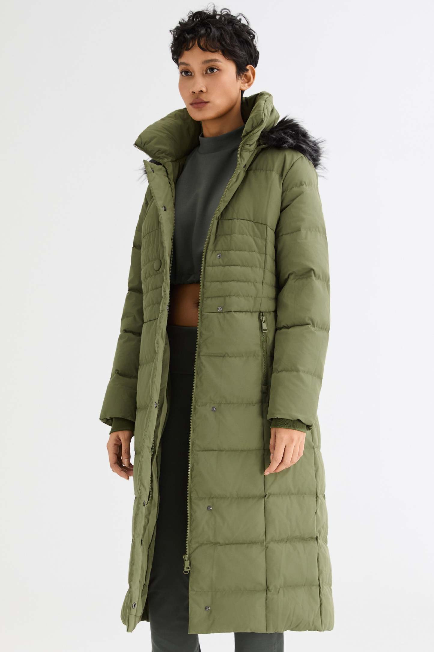 Long Puffer Down Coat with Hood Fur