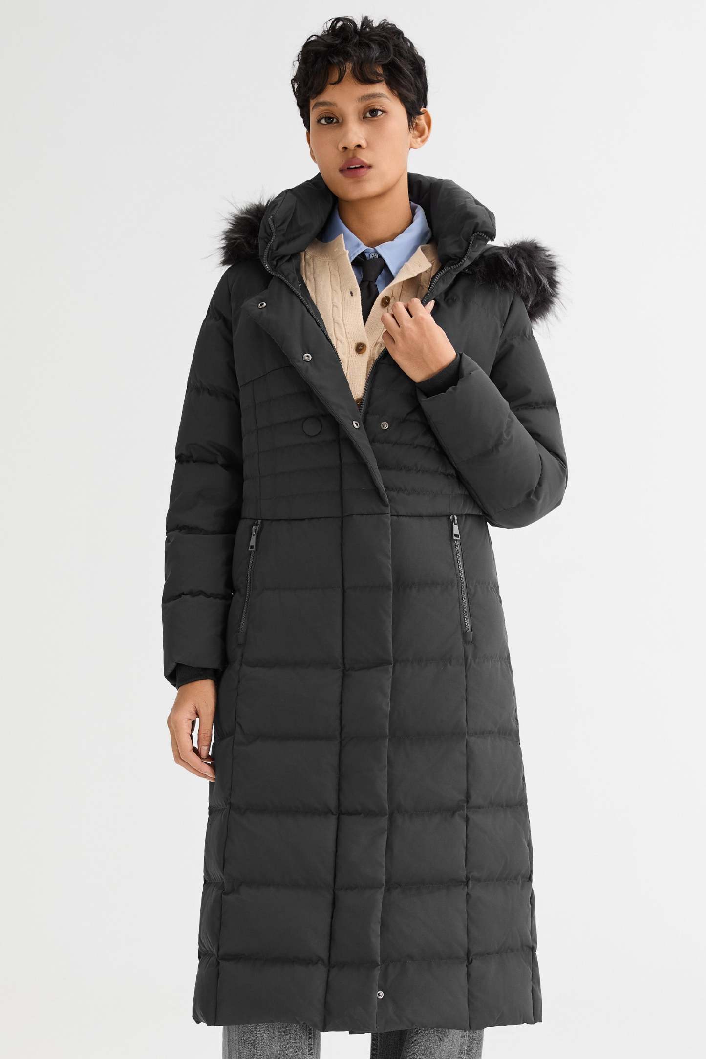Long Puffer Down Coat with Hood Fur