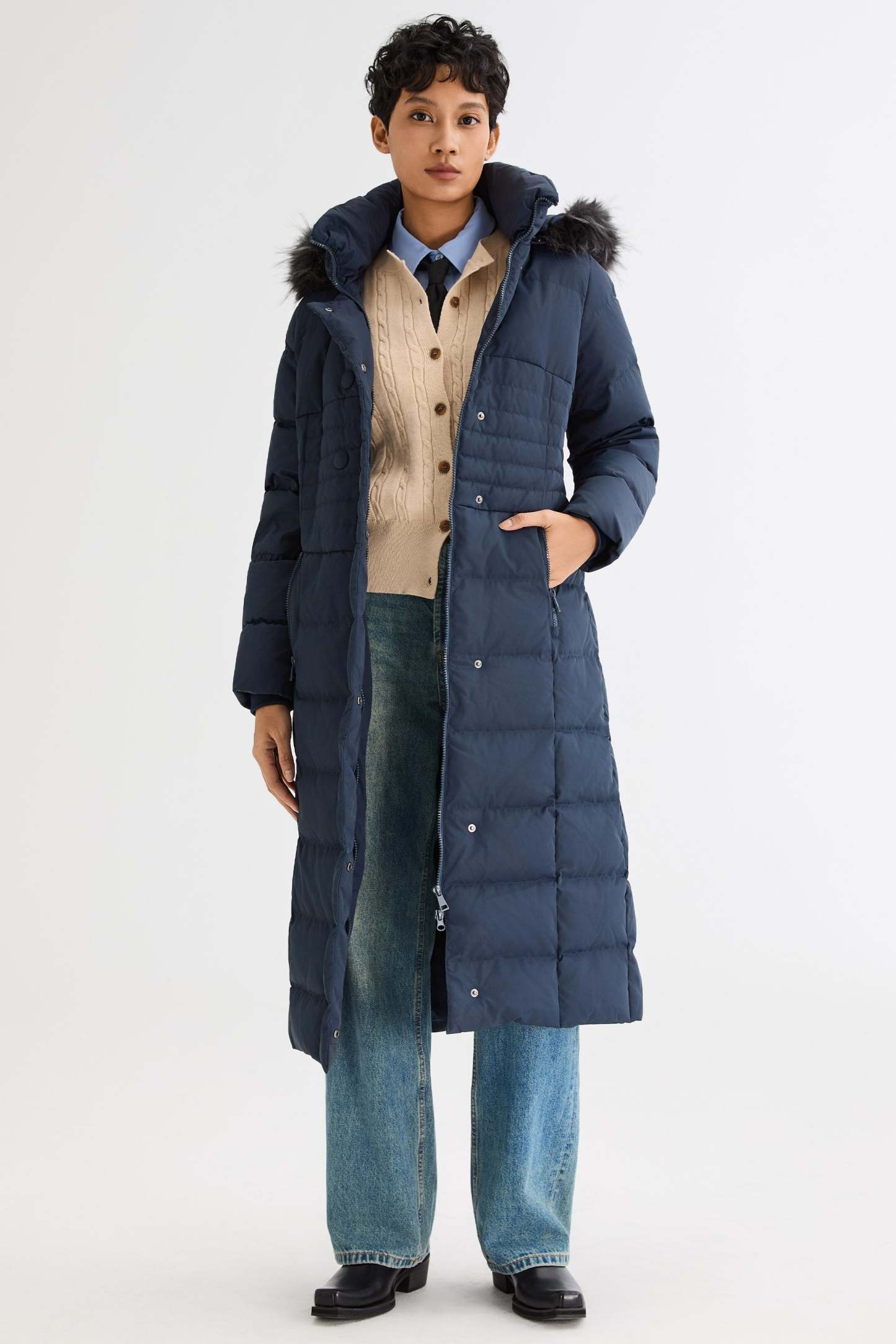 Long Puffer Down Coat with Hood Fur