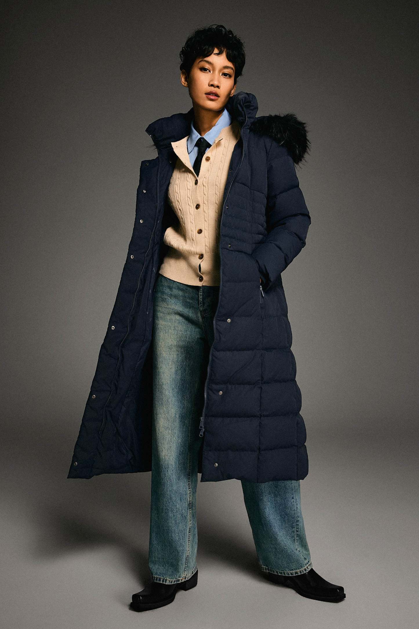 Long Puffer Down Coat with Hood Fur