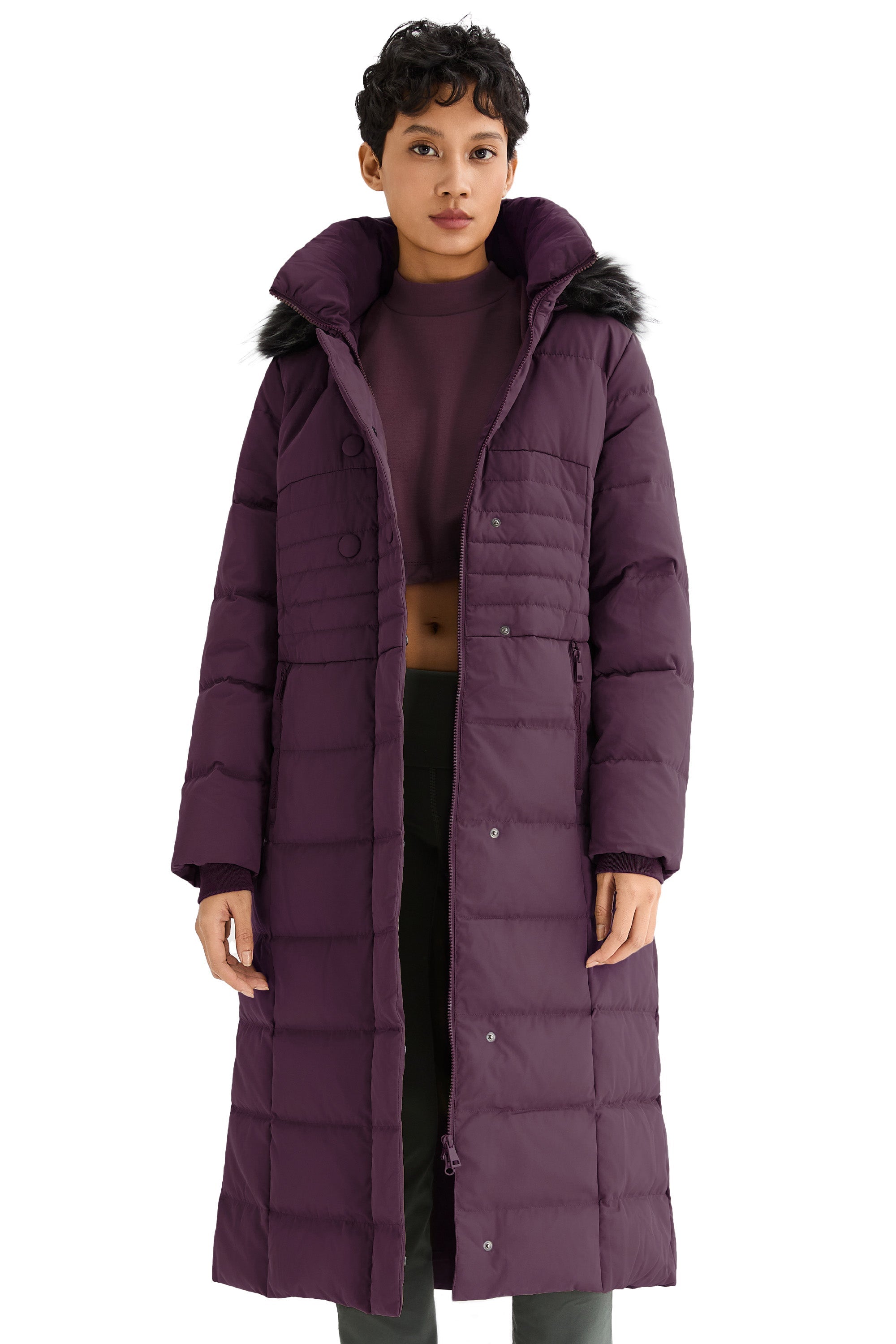 Long Puffer Down Coat with Hood Fur