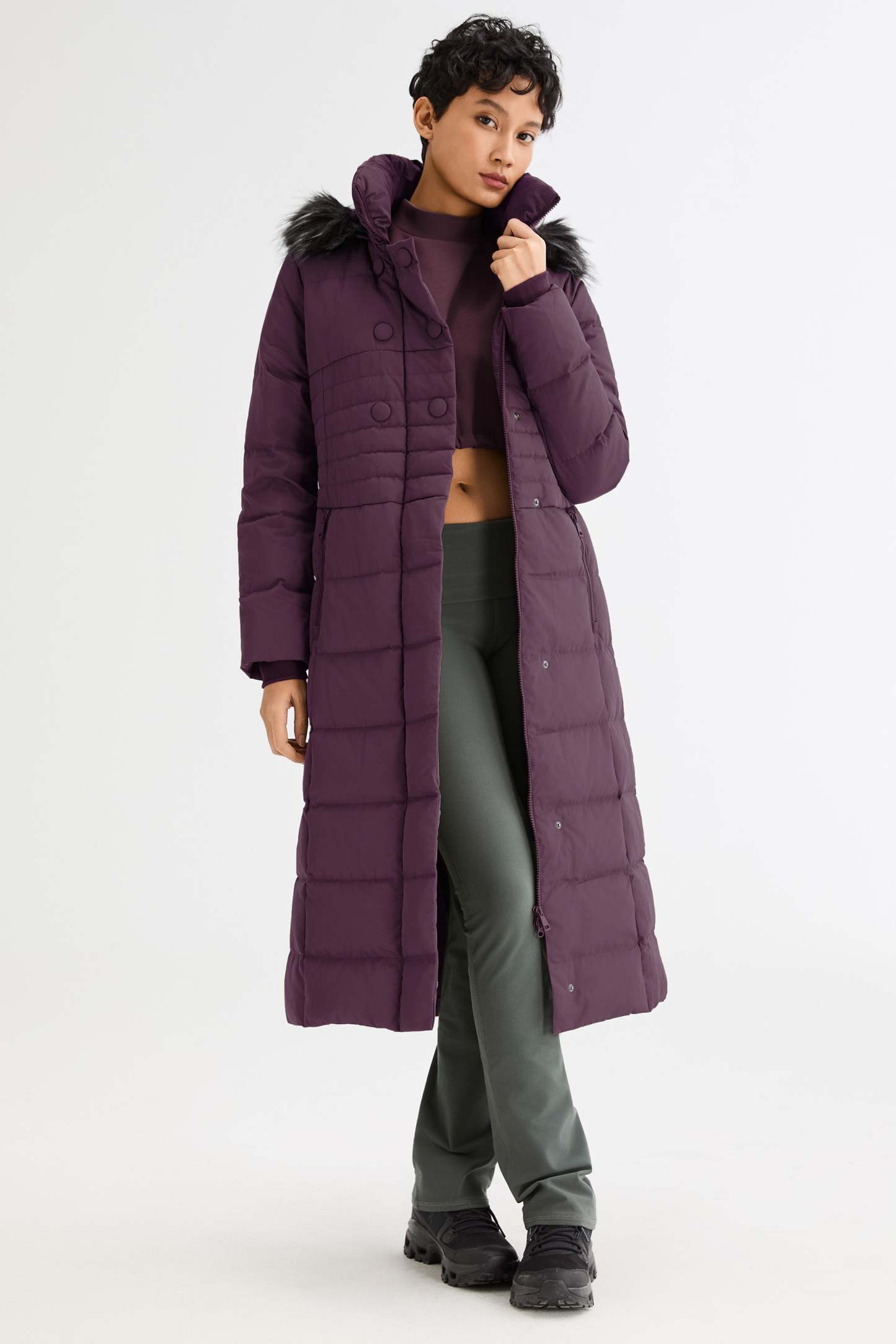 Long Puffer Down Coat with Hood Fur