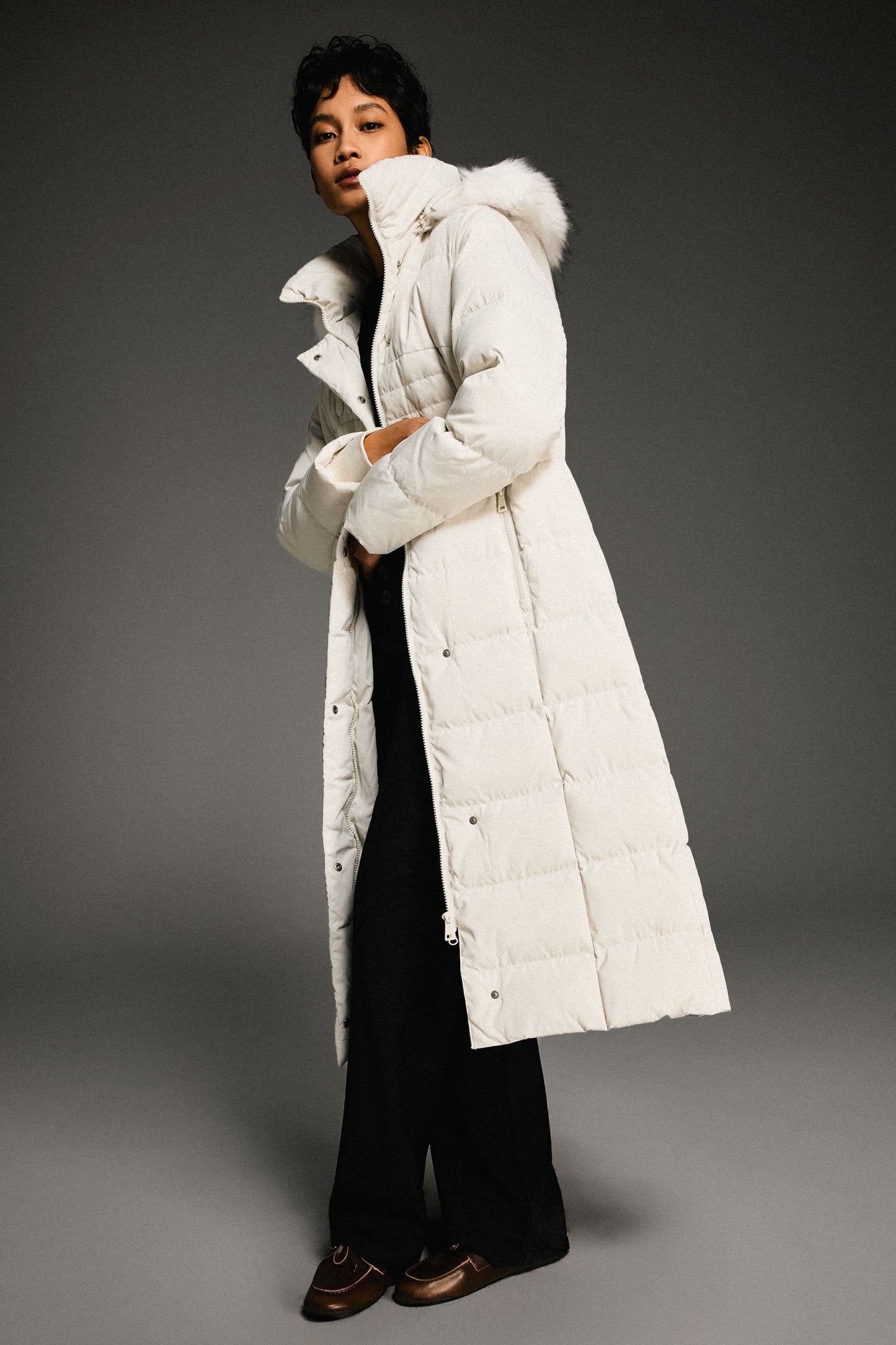 Long Puffer Down Coat with Hood Fur