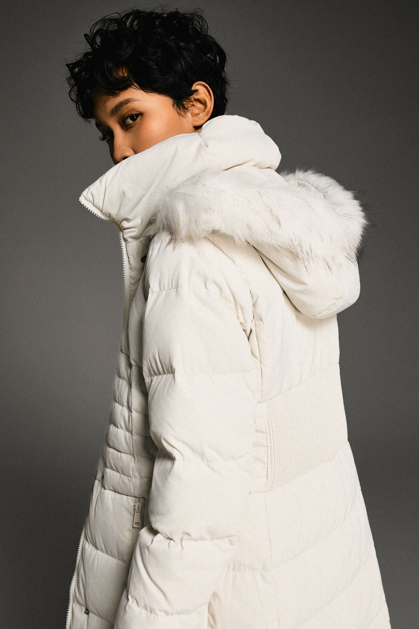 Long Puffer Down Coat with Hood Fur