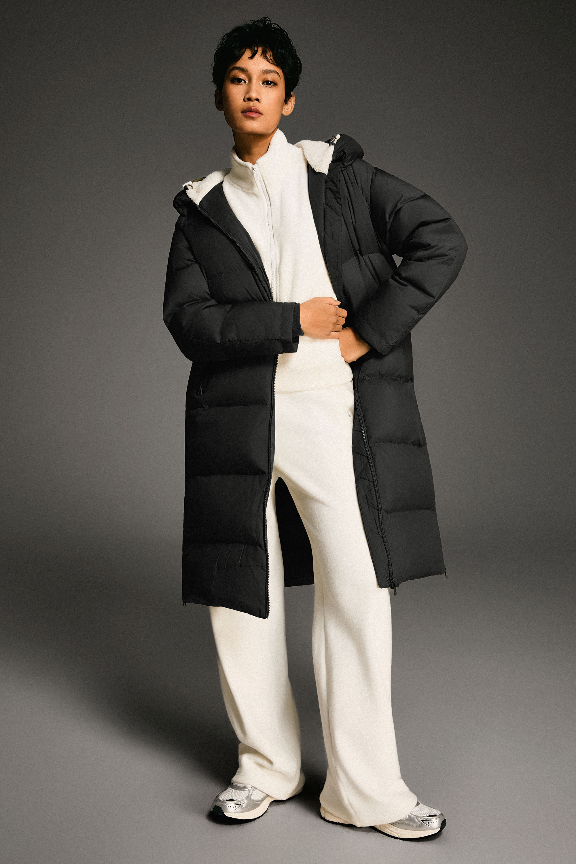 Long Puffer Down Jacket with Hem Slit