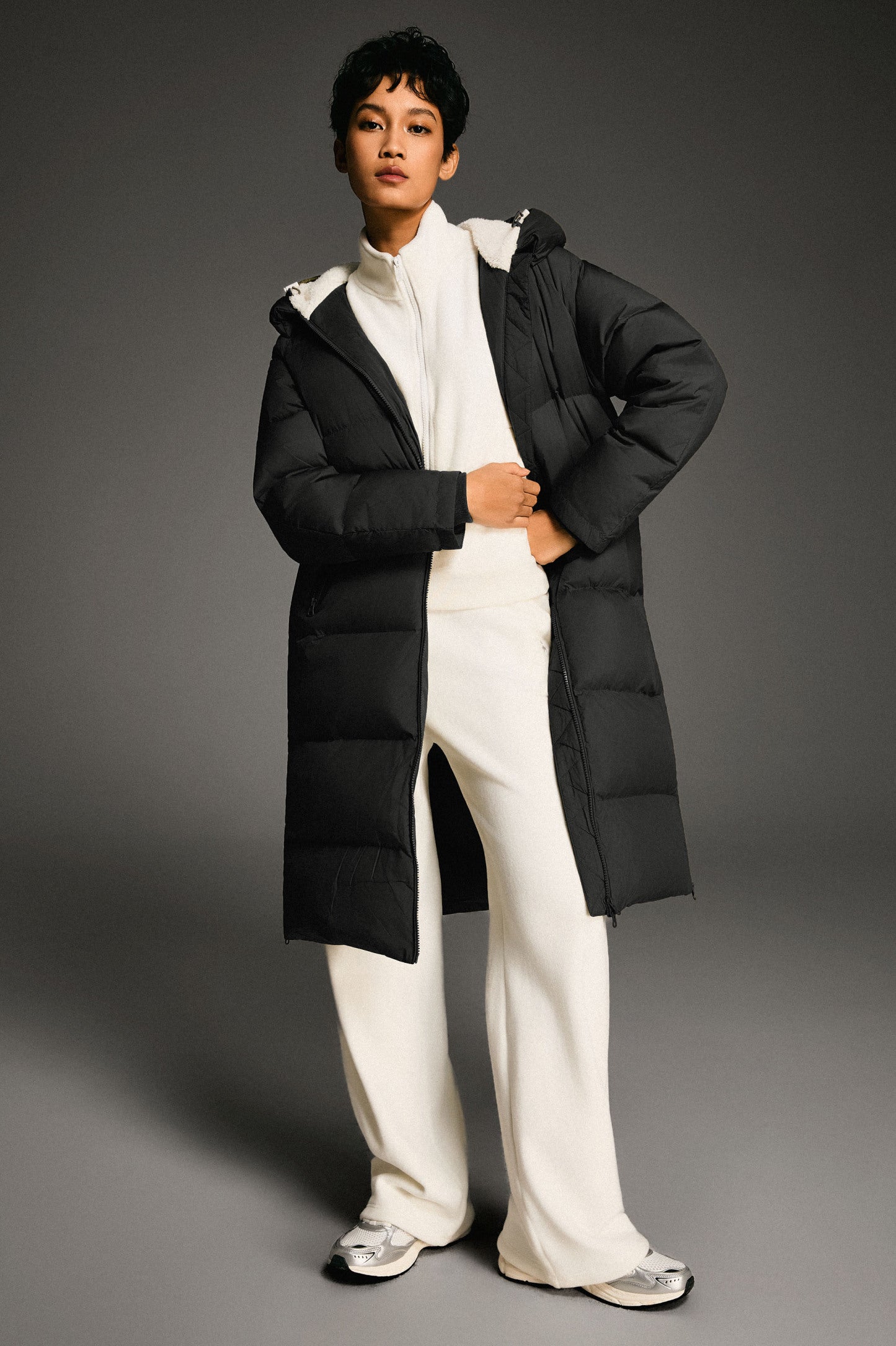 Long Puffer Down Jacket with Hem Slit