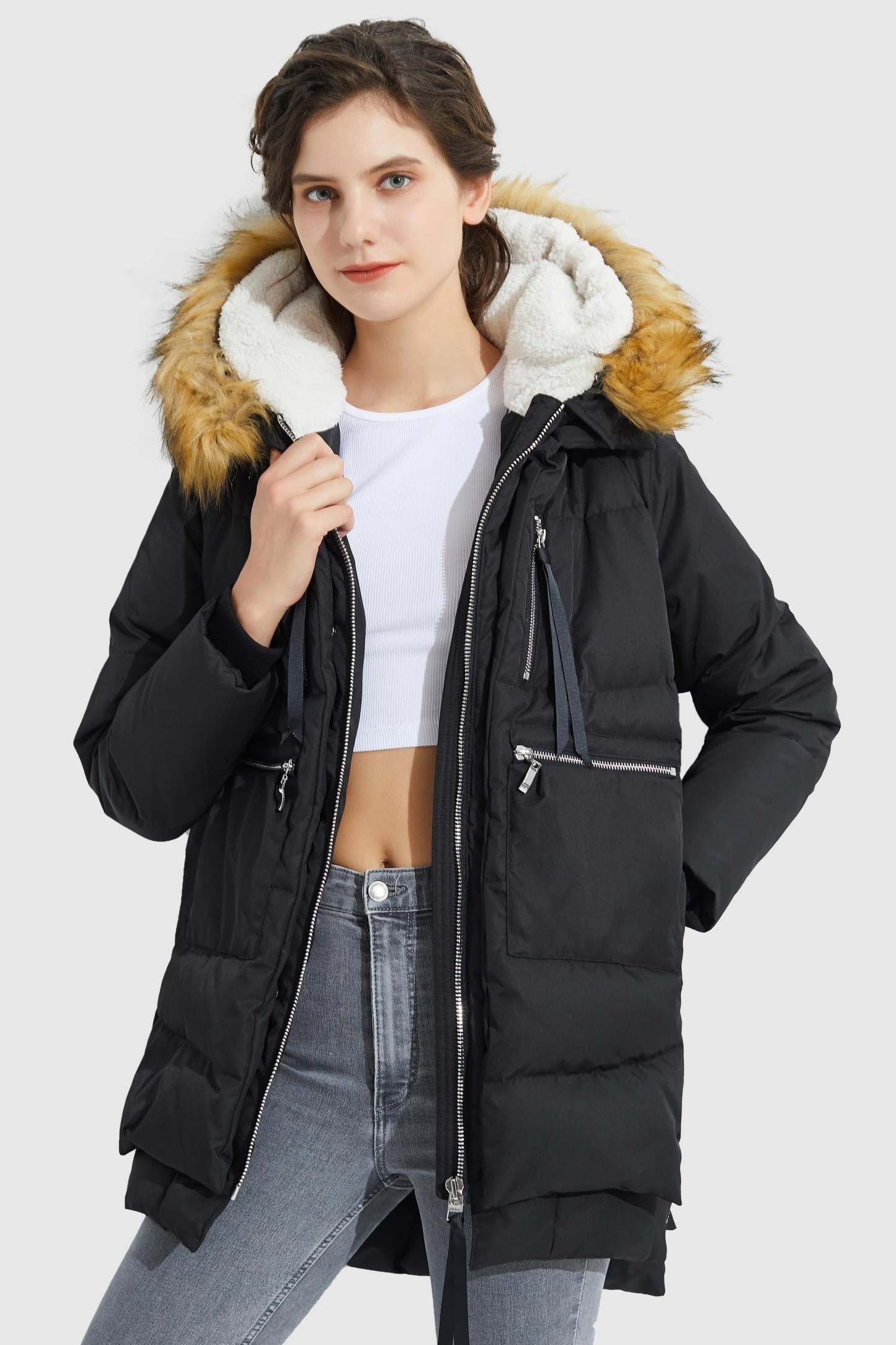 092 Universe® Thickened Down Jacket with Faux Fur Hood