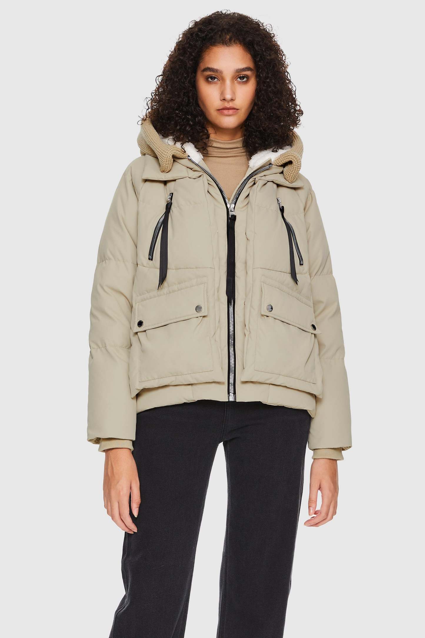 092 Universe® Knitted Brim Hooded Down Coat