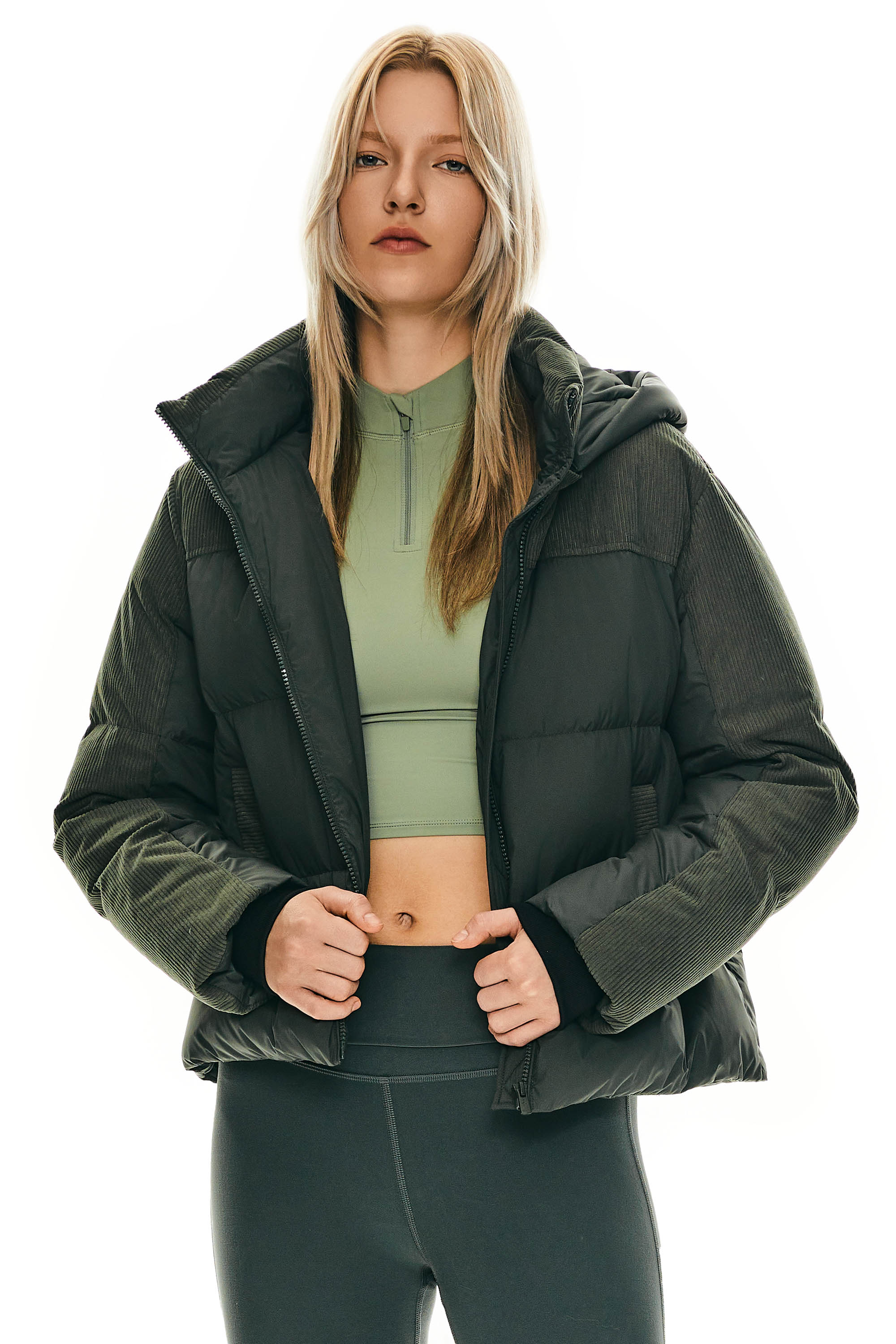 Cropped Down Puffer Jacket Winter Hooded