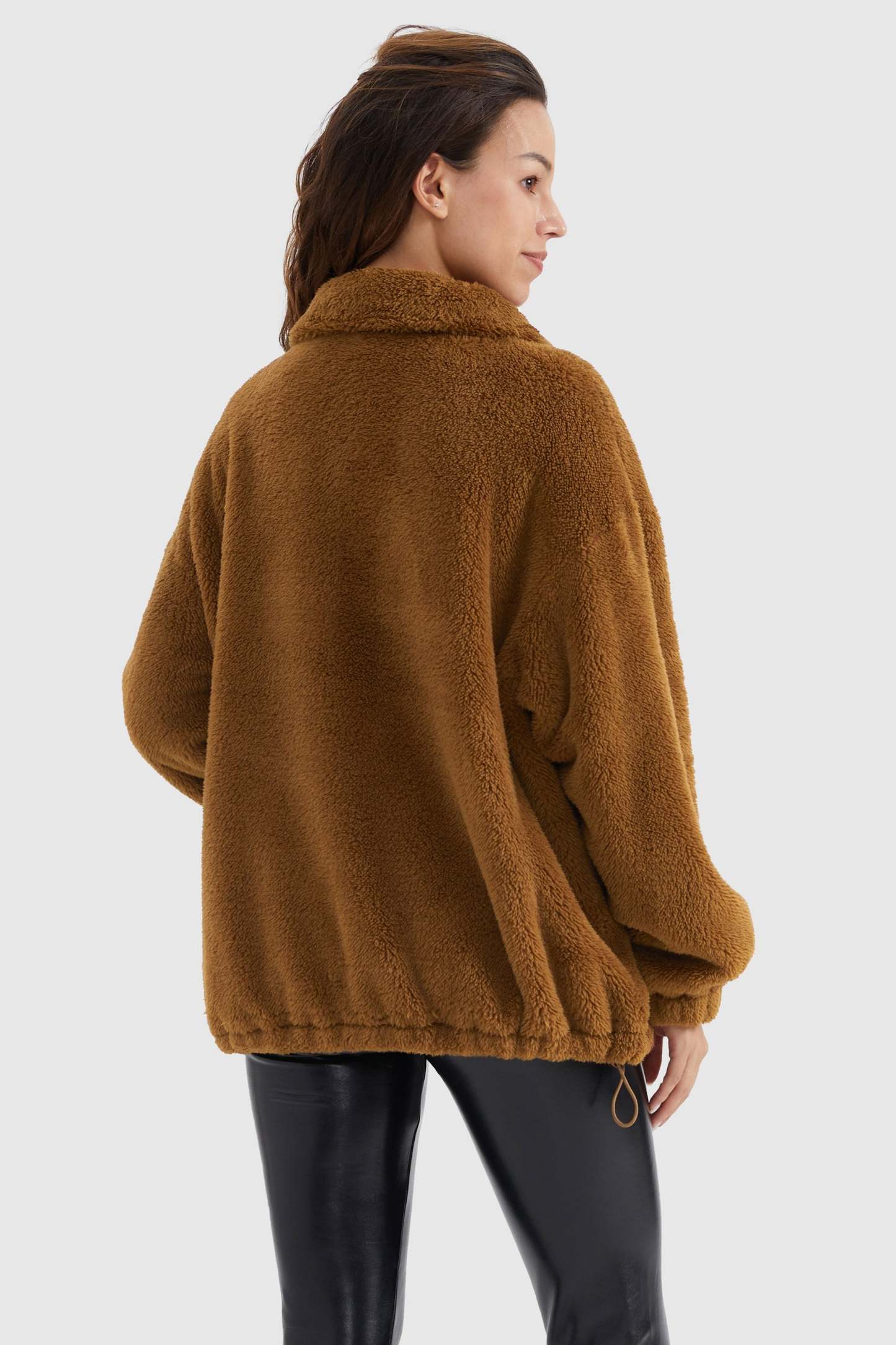 Drawstring Hem Fleece Zip-Up