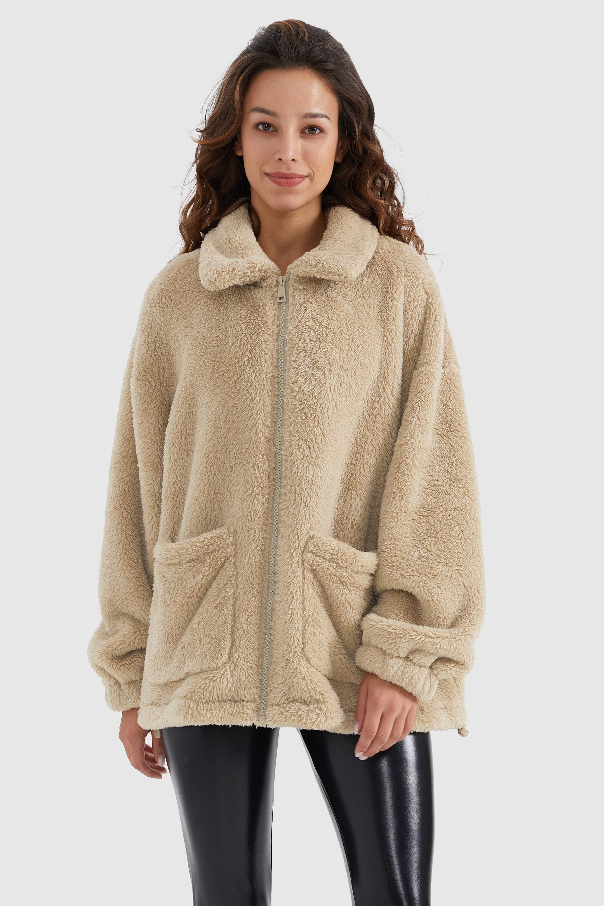 Drawstring Hem Fleece Zip-Up