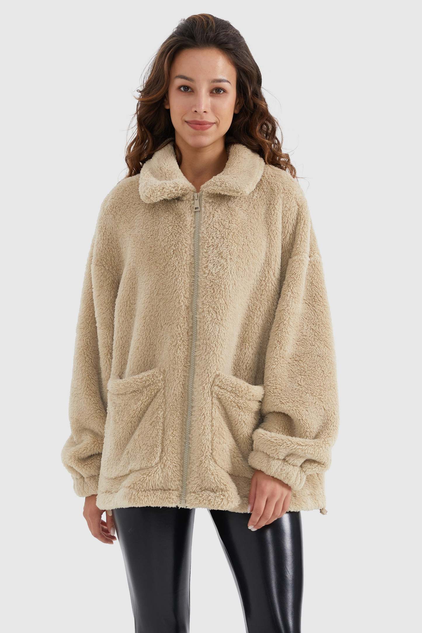 Drawstring Hem Fleece Zip-Up