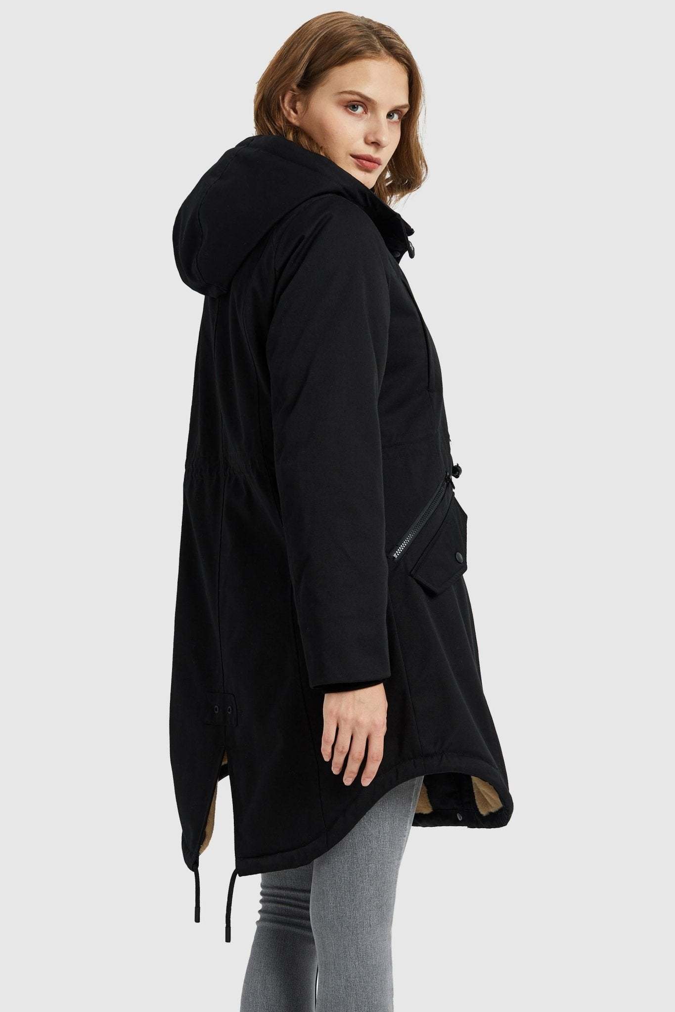 Fleece-Lined Hooded Parka Jacket with Pockets