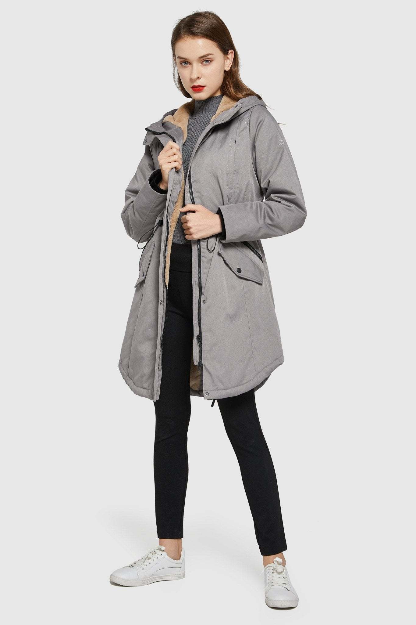 Fleece-Lined Hooded Parka Jacket with Pockets