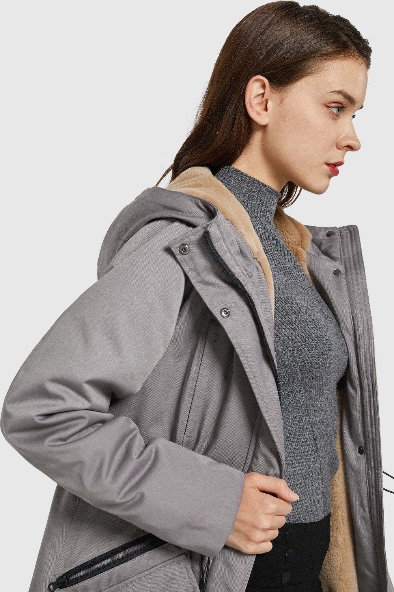 Fleece-Lined Hooded Parka Jacket with Pockets
