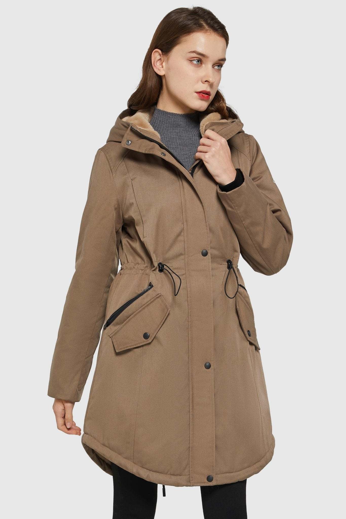 Fleece-Lined Hooded Parka Jacket with Pockets
